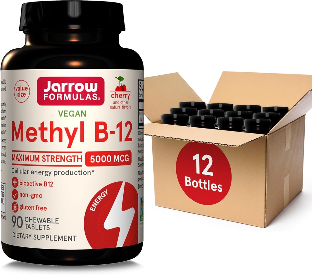 Jarrow Formulas En Güçlü Me-12 5000 mcg Diyetary Supplement - 90 Cherry Chewable Tabletler - Biyoaktif Vitamin B-12 - Destek Hücreleri Enerji Üretimi, Uyku ve Beyin Sağlığı (12 $)