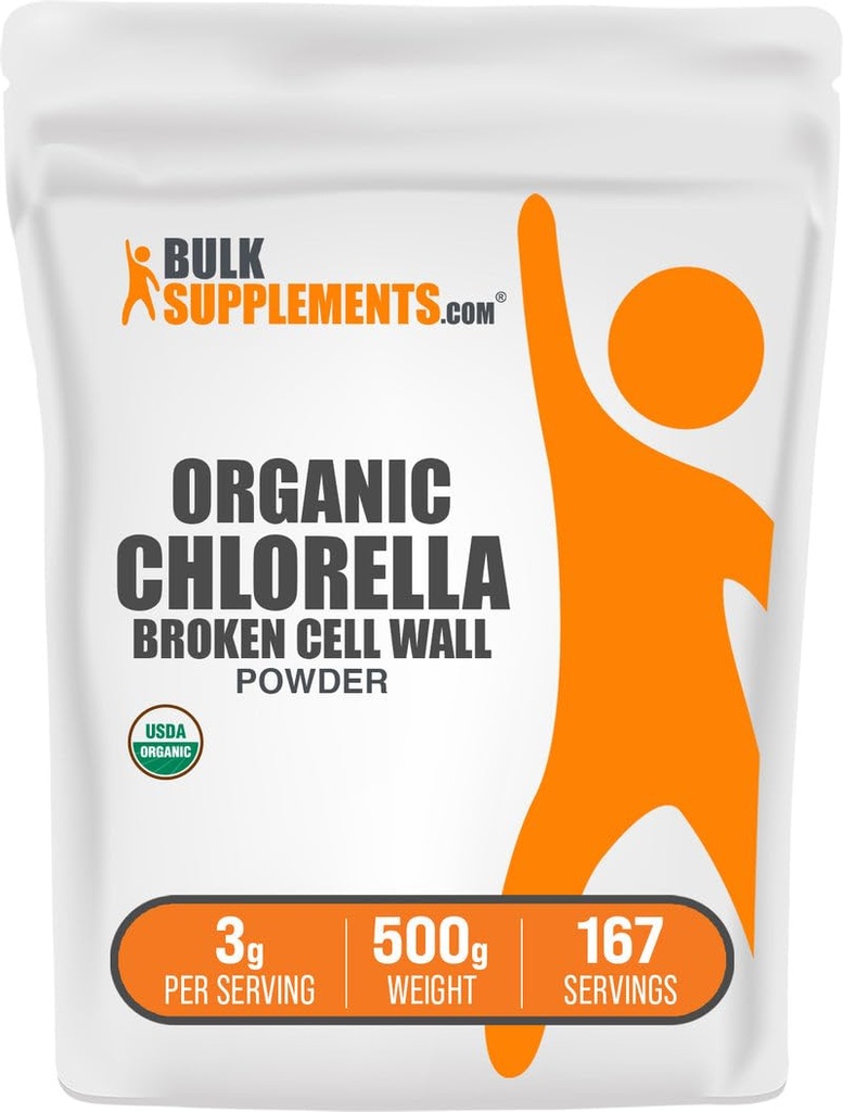 BulkSupplements.com Organik Chlorella Toz - Kırık Hücre Duvar, Yeşil Superfood Toz, Chlorella Supplement - Gluten Free, 3g per Service, 500g (1.1 lbs) (Pack of 1)