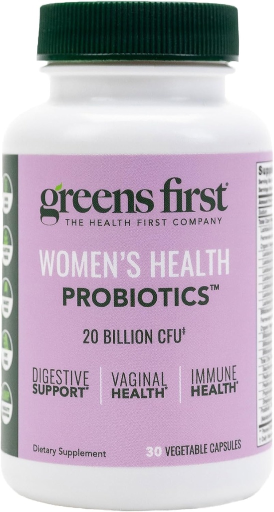 Greens First Women's Health Probiyotiks - Probiyotik for pH Balance - 20 Milyar CFU - Digestive, Immune & Vaginal Health Non-GMO/Gluten-Free/Dairy-Free/Soy-Free (30 Sebze Kapsülleri)