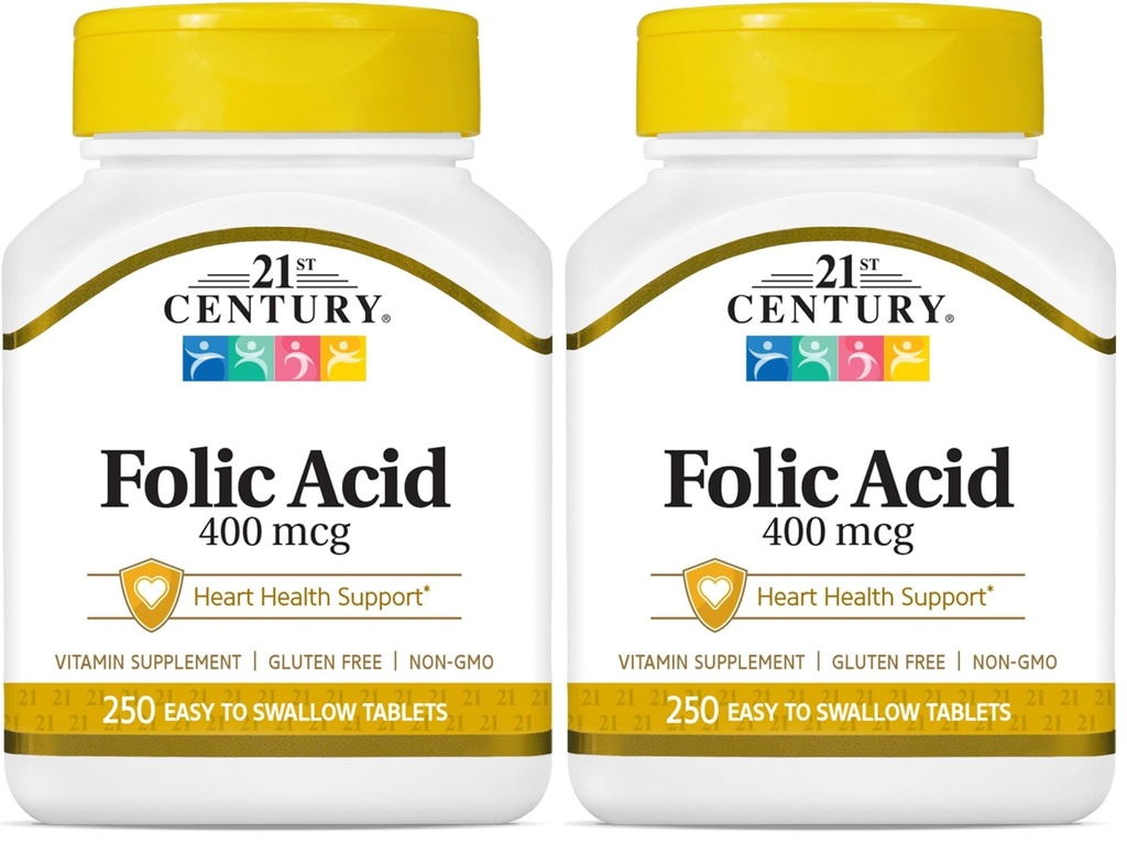 21. Yüzyıl Folic Asit 400 mcg Tabletler, 250 Kont (Pack of 2)