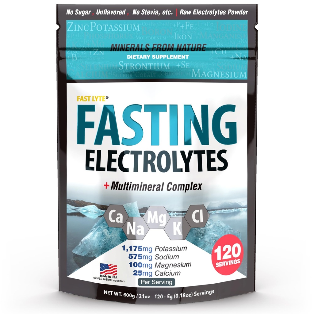 Hızlıca Electrolyte Supplement Toz | No Sugar Unflavored Raw Electrolytes | 50% RDI Magnezyum ve P Properties with Trace Minerals | Carnivore & Keto Friendly | Sugar Free Fasting Salts