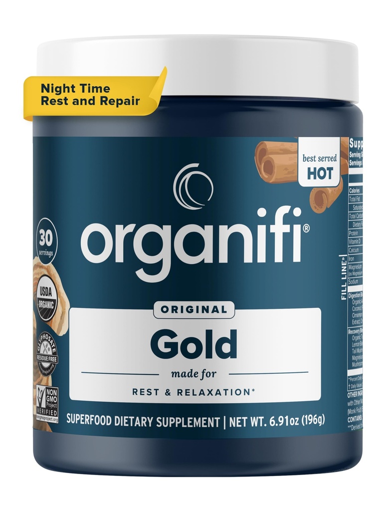 Organifi: Altın - Superfood Supplement Toz - 30 Hizmet - Stres Desteği, Daha İyi Geri, Rahatlama ve Dinlenmeyi Teşvik Etmek - Turmeric ve Reishi Infüzyon