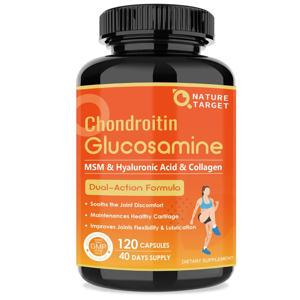 NATI TARGET Glucosamine Chondroitin Ortak Destek Supplement - Plus MSM, Collagen, Turmeric, Shellfish Free, Supports Common, Dizs, Cartilage, for Men & Women, 120 Caps