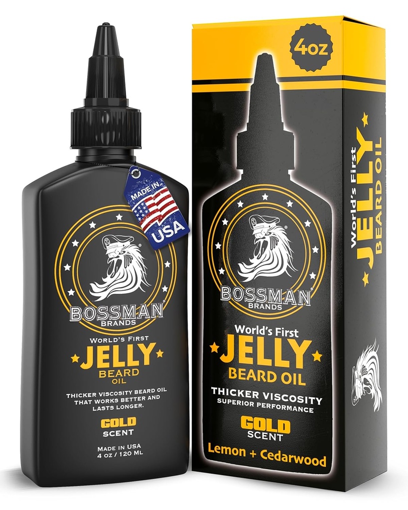 Patronman Jelly Beard Oil for Men (4 oz, Gold Scent) – Softens, Moisturizes & Conditions with Natural Materialss