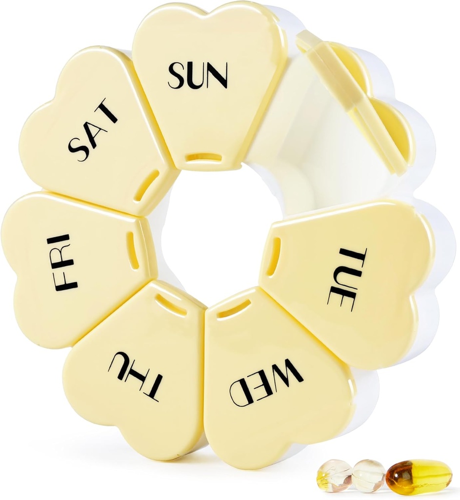 MOLN HYMY Büyük Pi Weekly Box 7 Gün, Pill Case Organizer, Çiçek Pill Konteyner Bir Kez, Vitamin / Fish Oil / Medication /Supplement (Yellow) için Yuvarlak Tıp Hediyesi