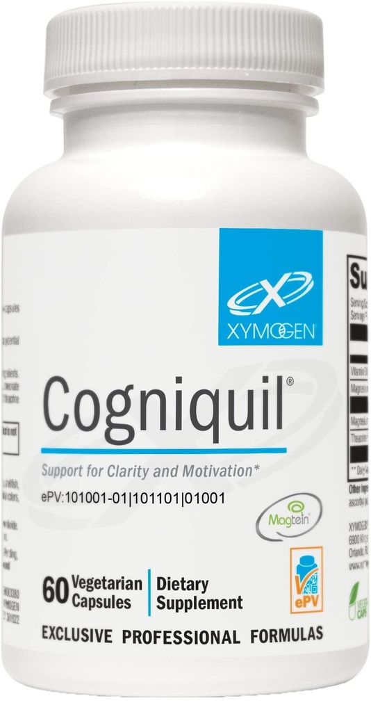 XYMOGEN Cogniquil - Clarity, Focus, Motivasyon, Ruh ve Fiziksel Enerji Desteği - Magnezyum L-Threonate to Supply Bio available Magnezyum to the Brain, Theacrine + B12 (60 Capsules)