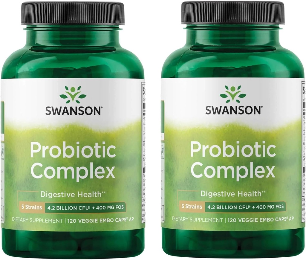 Swanson Probiyotik Kompleks 4.2 Milyar CFU 5Strain Digestive Health Fat Metabolism Satiety Prebiyotik FOS Kompleksi 120 Veggie DRcaps (2 Pack)