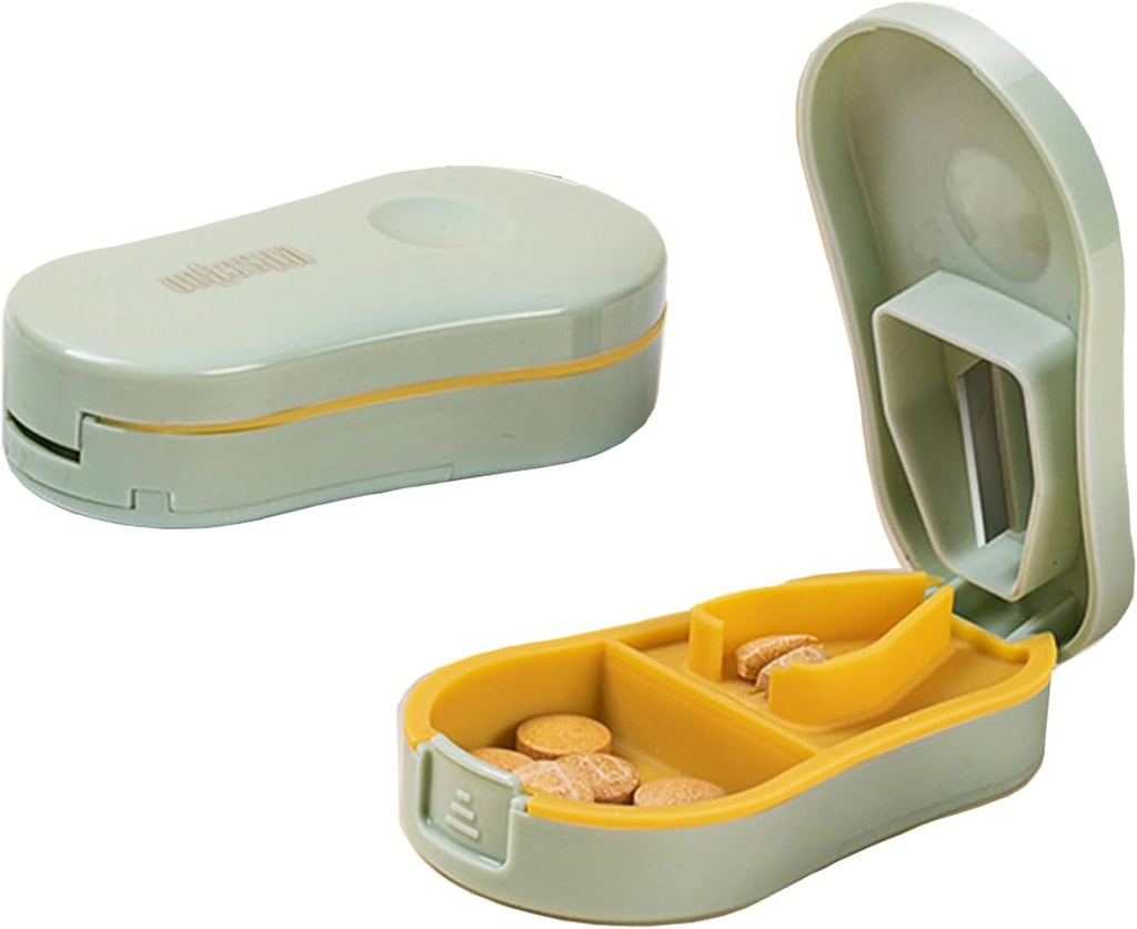Işık Yeşil Küçük Pill XS Küçük ve Küçük Pills için Merkezleme Cihazı ile Splitter, Cuts Vitamins Tabletleri, Portatif Exquisite Pill Crusher For Purse Pocket