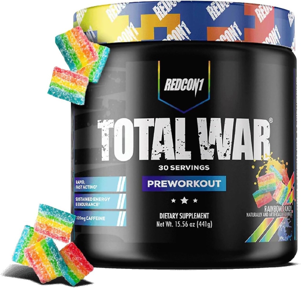 REDCON1 Total War Pre Workout, Candy - Beta Alanine + Citrulline Malate Keto Friendly Preworkout for Men & Women with 320 mg of Caffeine - Fast Acting (30 hizmet)