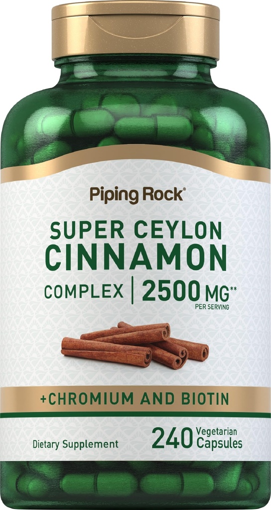 Piping Rock Super Ceylon Cinnamon Kompleksi Capsules | 240 Toz Pills | Kromium ve Biotin | Vegetarian, Non-GMO, Gluten Free