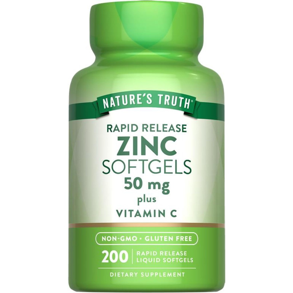 Doğanın Gerçek çinko 50 mg Supplement | Vitamin C | 200 Liquid Softgels | Non-GMO & Gluten Free