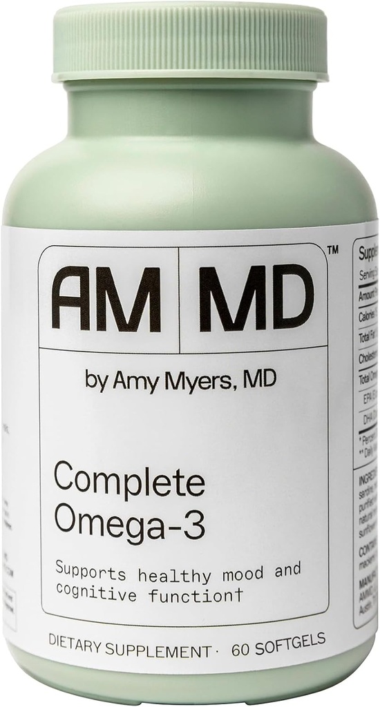 Amy Myers MD Omega-3 Softgels - Fish Oil Supplement for Cardiovascular & Immune System Support - Non-GMO, Non-Dairy & Non-Soy - 60 Softgels (60 Hizmet)