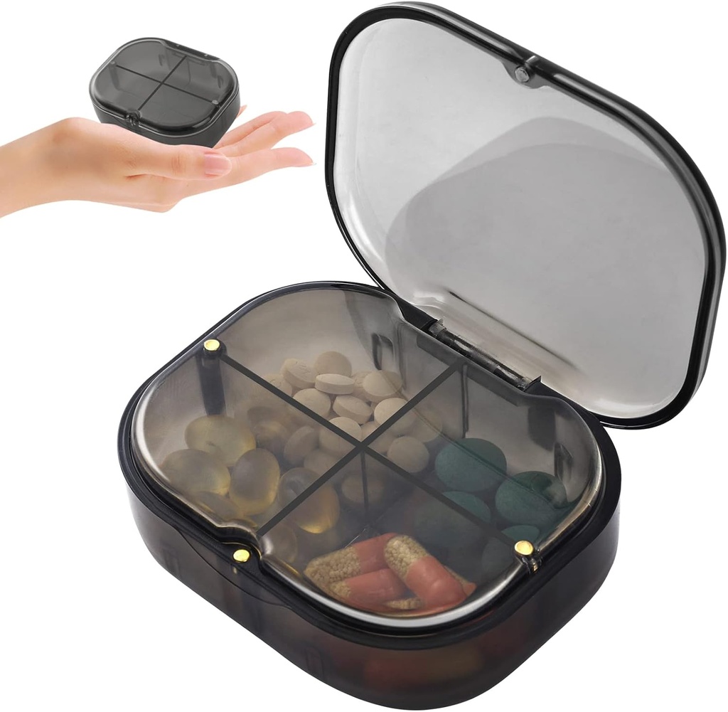 Günlük Pill Organizer, 4 Karşılaştırmalı Hareketli Pill Box with Moisture-Proof Design, Cute Medicine Organizer Vitamin, Fish Oil, Supplements and Drugs