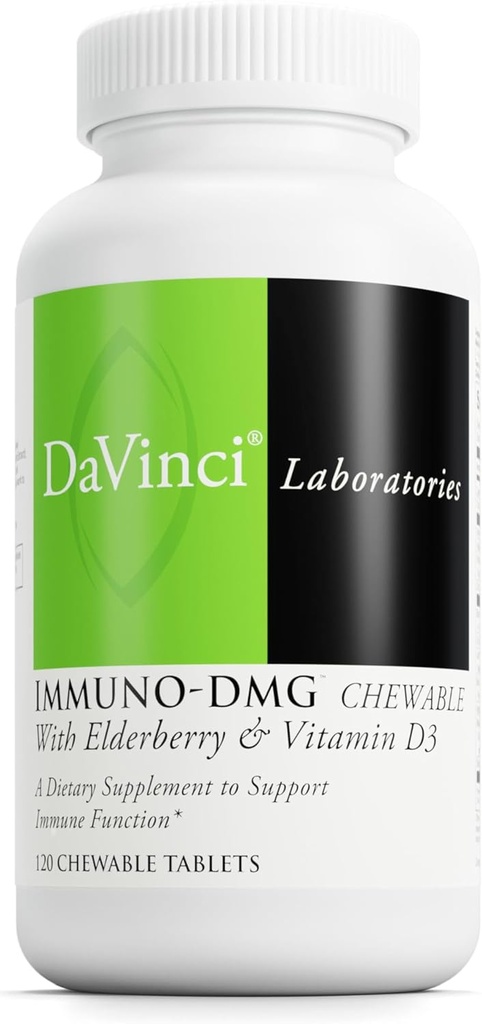 DAVINCI Laboratuvarları Yaşlı ve Vitamin D3 ile Immuni-DMG Chewable - Diyeter Supplement to Support Hücre ve Immune Health* - C, D3, E, Black Elder, DMG ve More - 120 Chewable Tabletler