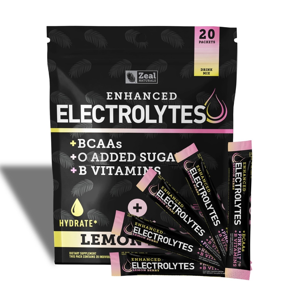 Gelişen Elektrolyte Toz Çelik Paketleri (Lemon Berry | 20 Packets) w/ 0 Sugar +BCAAs +B-Vitamins Electrolyte Supplement w Pids çinko & Magnezyumtion - Keto Electrolytes