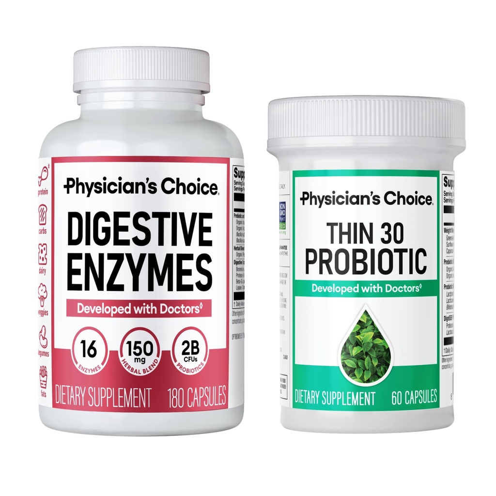 Doktor CHOICE - Beat Bloat + Support Kilo Management Sche: Digestive Enzymes 180ct + İnce-30 Probiyotik 60ct - Value Pack