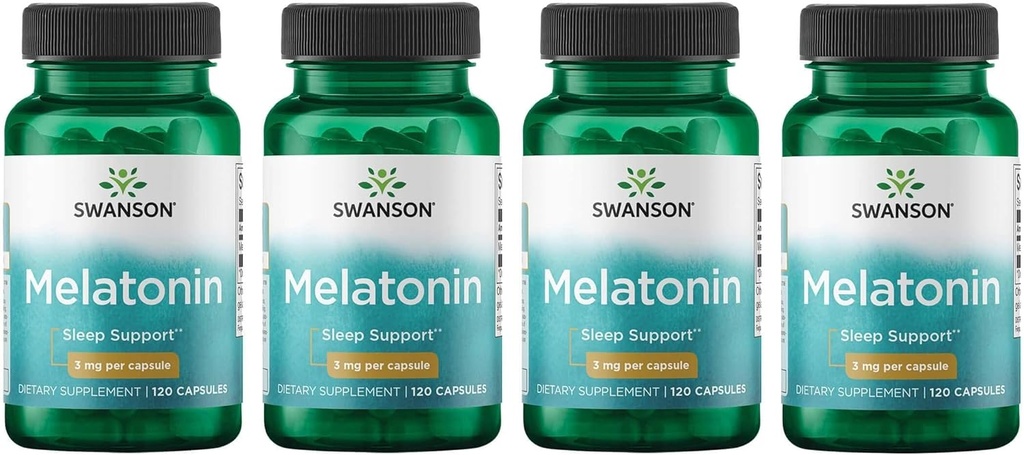 Swanson Melatonin - Herbal Supplement - Sleep and Relaxation - (120 Capsules, 3mg Each) 4 Pack