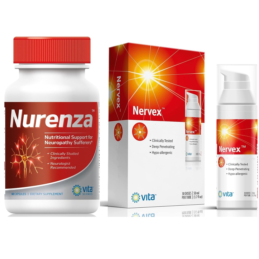 Vita Sciences Complete Neuropati Relief Sche: Nurenza Supplement 40x Güçlü R-ALA Formula ve Nervex Neuropati Krem Capsaicin - Your Path to Nerve Rejuvenation