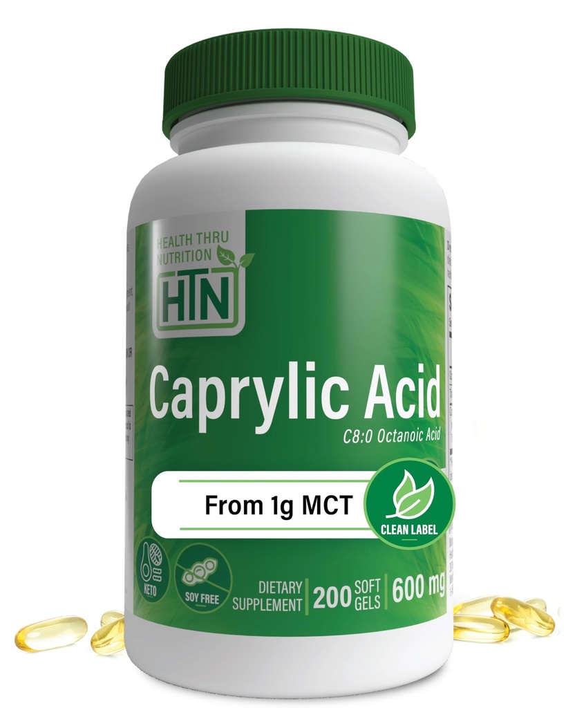 Sağlık Thru Beslenme Caprylic Acid 600 mg 200 Softgels | C8 Octanoic Acid from Pure 1g MCT Oil | Non-GMO & Soy Free | Sağlıklı Digestive and Intestinal Health | Keto Friendly