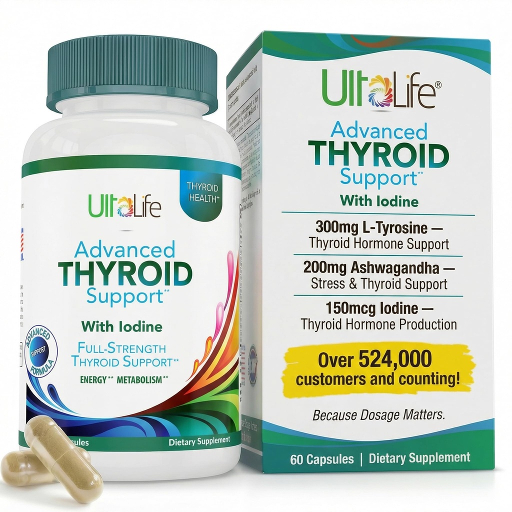 Günlük Tiroid Iodine Ashwagandha Vitamin B12 çinko ve Selenium Enerji Metabolism ve Focus 60 Capsules
