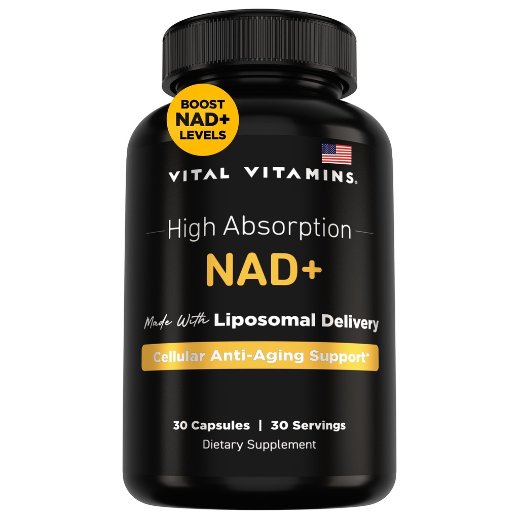 Vitals Vitamin NAD Supplement - NAD+ (Nicotinamid Adenine Dinüotid) Erkekler ve Kadınlar için - Liposomal Teslimat - Hücresel Anti-Aging Desteği, Enerji, Focus - 30-Day Supply