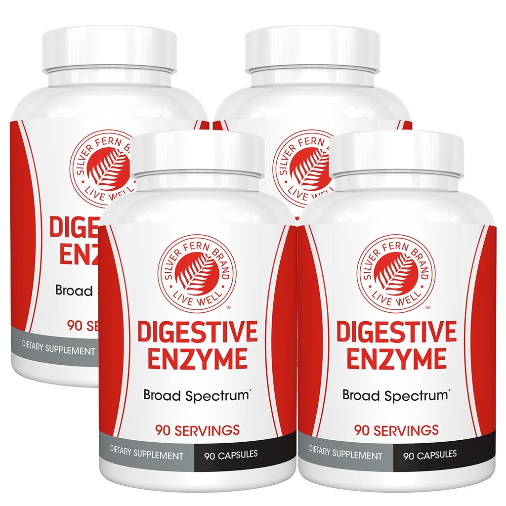 Silver Fern Brand Ultimate Digestive Enzyme Supplement - 4 Şişe - Yüksek Potency, Multi Enzyme - Digestive Comfort & Food Tolerance - Amylase, Proteaseulase, More More