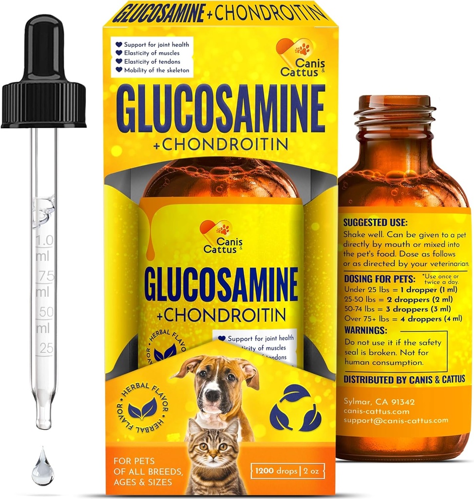 Kediler için Glucosamin | Köpek Ortak Sıvı Supplement | Kedi Ortak Tamam | Köpekler için Glucosamin | Herbal Flavor | 2 Oz Oz