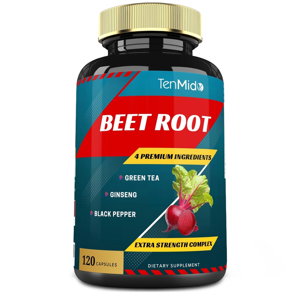 Beet Root Extract Capsules, 4 Ay Supply & Green Tea, Ginseng, Black Pepper | Artan Enerji, Athletic Performance Supports, Boosts Stamina | Beslenme İşout Supplements