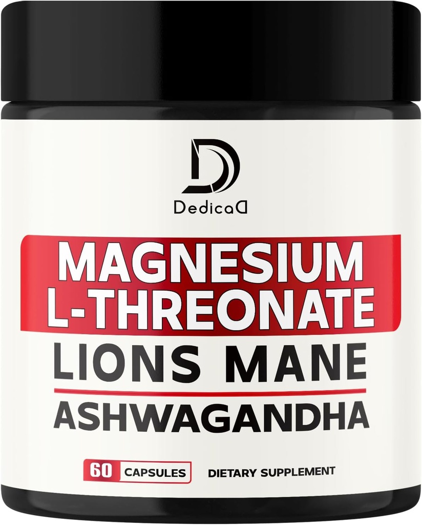 Magnezyum L-Threonate Supplement with Lions Mane & Ashwagandha Root - 60 Kont Supply için 1000Mg - Gelişmiş Formula Destek