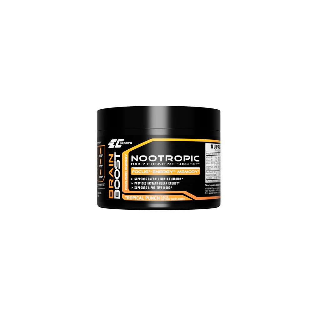 EC Sports Brain Boost Tropikal Punch Nootropic Supplement for Focus, Faster Processing, Instant Energy & Performance w / 18 Nootropics - 30 Hizmetler