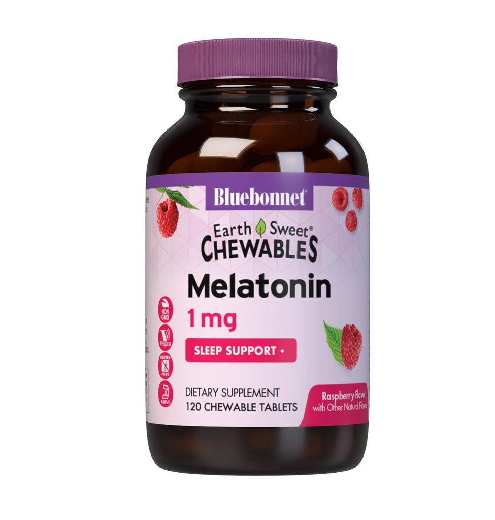 Bluebonnet Beslenme DünyaSweet Melatonin 1 mg Fast-Acting Quick Dissolve Nighttime Relaxation & Restful Sleep Support - Sleep Aid - Gluten-Free, Vegan - Raspberry Flavor - 120 Chewable Tabletler