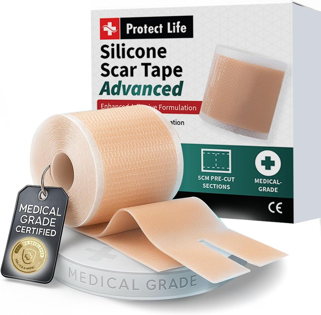 Tıbbi Grade Silikon Scar Bant Gelişmiş Yapıştırıcı Formülasyon (1.6) x 118") Cerrahi Yaralar, Silikon Bant & Keloid Scar Tedavisi, Reusable Silikon Scar Sheets