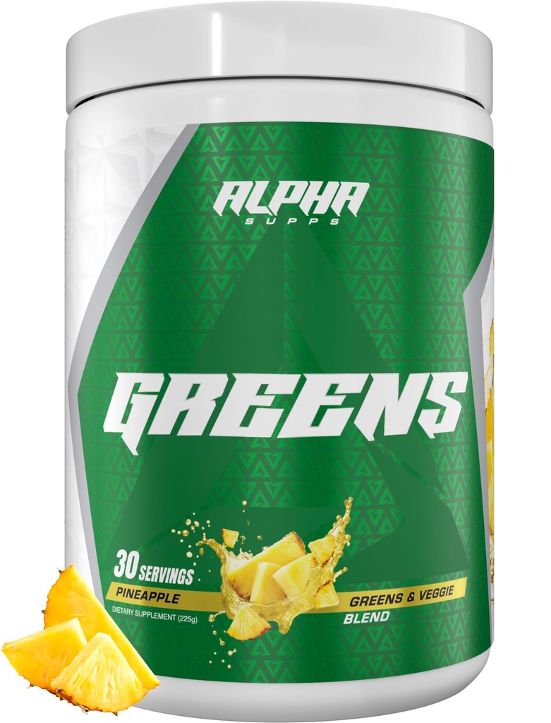 Alpha Supps - Alpha Greens Supplement | Meyve & Sebze Superfood Toz | 40 Doğal Bitki Temel Malzemeler | Prebiyotik & Probiyotik Digestive Support Mix - 30 Hizmet (Pineleapp)