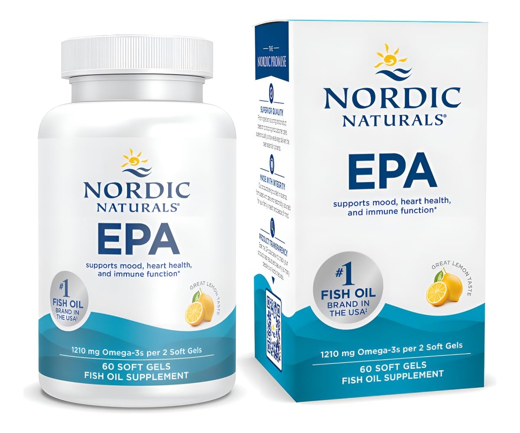 Nordic Naturals EPA, Lemon - 60 Soft Gels - 1210 mg Omega-3 - Yüksek yoğunluklu EPA Formula, Kalp Sağlığı ve Sağlıklı Immunity - 30 Hizmet