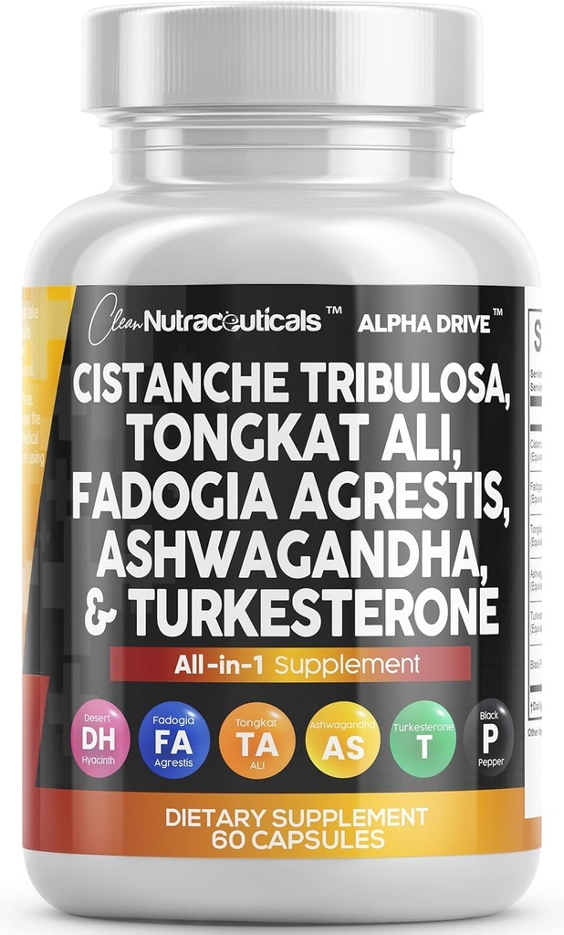 Temiz Nutra Cistanche Tribulosa Fadogia Agrestis Tongkat Ali Turkesterone Pills Ashwagandhas Supplement for Men - 60 Count