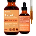 Turmeric 3-in-1 Sıvı Ekstraksiyon - Curcumin & Ginger, Black Pepper - Natural Herbal Supplement - Immune and Brain ATM Tincture (2 FL OZ)