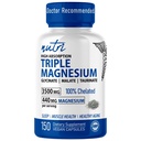 Nutri Triple Magnezyum Kompleksi 440 mg - Magnezyum Glycinate, Malate, & Taurinate - 100 Chelated for Maximum Abors - 120 Vegan Capsules - Triple Complex Magnezyum - Magnesio Triple Kompleksi