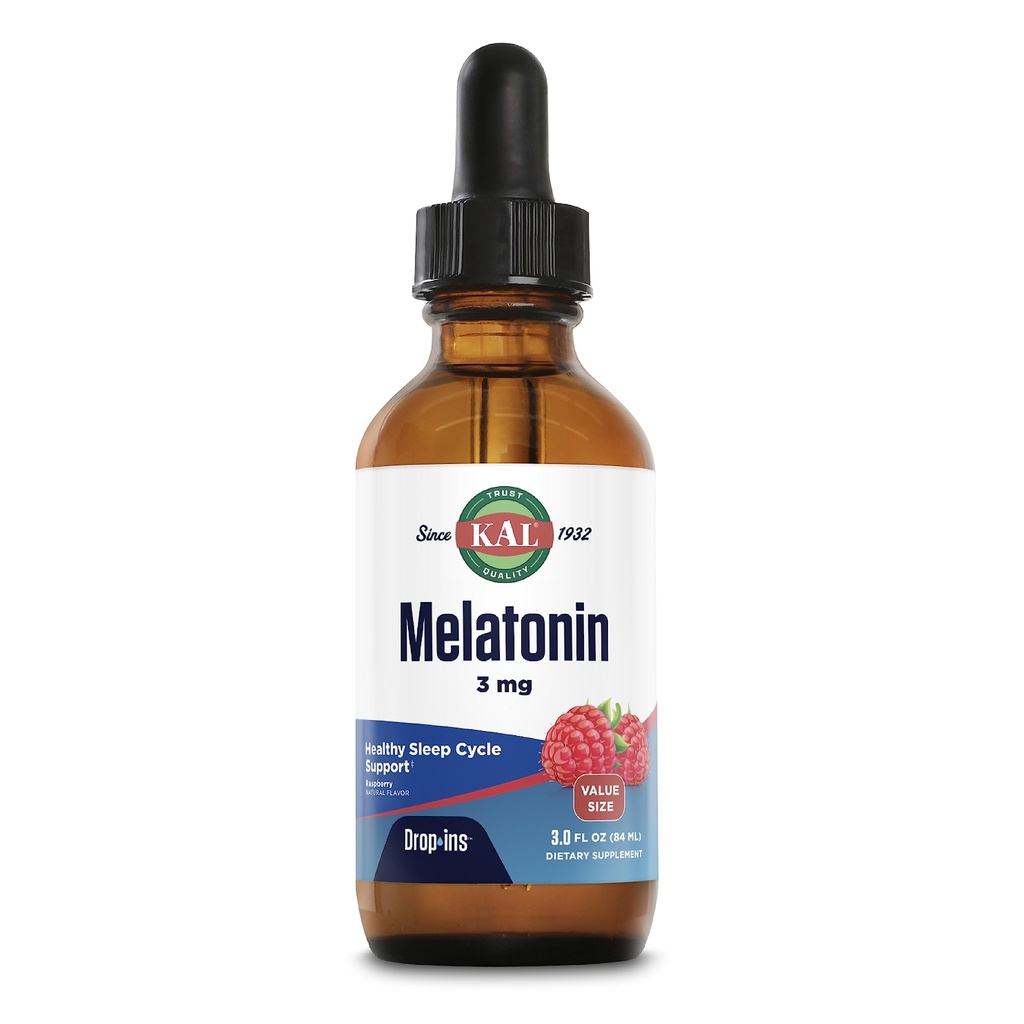 KAL Melatonin 3 mg DropIns, Fast Acting Sleep Aid, Melatonin Drops for Calming Relaxation and Health Sleep Cycle Support, Natural Raspberry Flavor, 60 Day Garanti, Approx. 88 Hizmet, 3 fl oz.