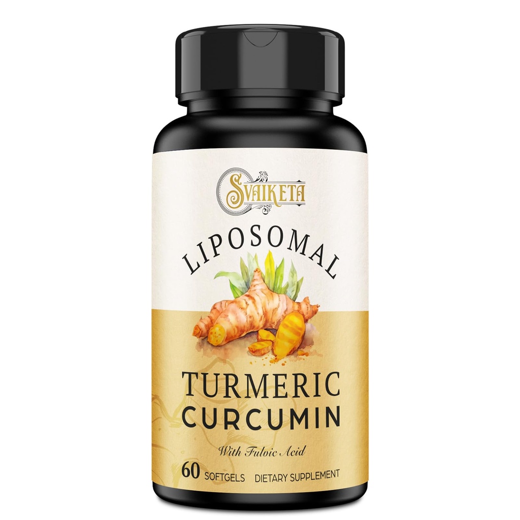 Liposomal Turmeric Curcumin Supplement 2000 mg,% 95 Standardized Curcuminoid Extract & Organik Kök Toz Piperine Black Pepper Meyvesi (15 mg), 60 yumuşakgels