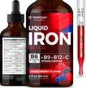 Kadınlar ve Erkekler için Sıvı Demir Tamam - B6, B9, B12, Aemi için C vitamini, Blood Builder, Red Blood Hücre için Folate ve Immune Support MCT Oil (2 Fl Oz, Karma)
