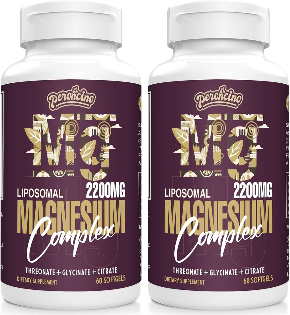Liposomal Magnezyum Kompleksi 2200MG Softgels,Magnesium Threonate, Magnezyum Glycinate, Magnezyum Citrate, Three-in-one Supplement, Gluten Free, 60 Softgels (120 Kont)