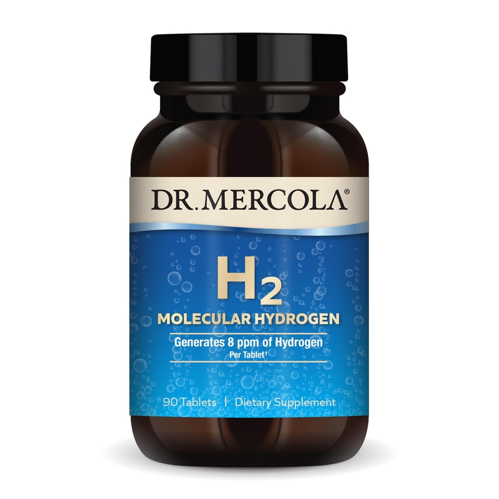 Dr. Mercola H2 Moleküler Hidrojen - Sağlıklı Ağlama, Hücre Enerji ve Beyin Sağlığı - Elemental Magnezyum - GMO-Free, Gluten-Free & Soy-Free - 90 Tablet (90 Hizmet)