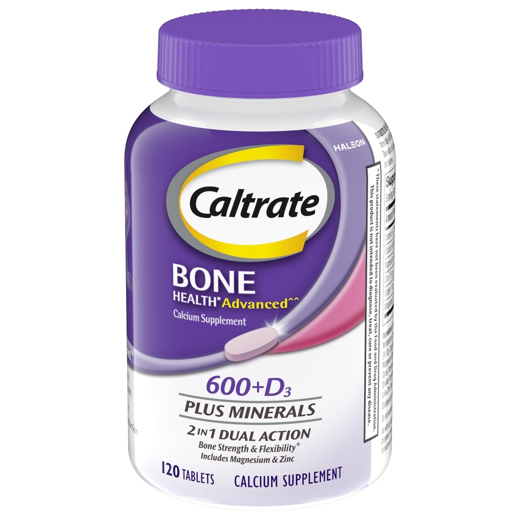 Caltrate 600 Plus D3 Plus Minerals Calcium and Vitamin D Supplement Tablets, Bone Health and Mineral Supplement for Adults - 120 Count (Packaging may vary)