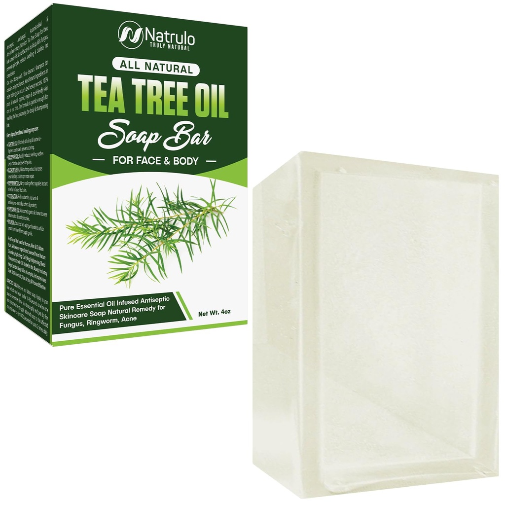 Tea Tree Oil Soap Bar for Face & Body, 4oz – Antifungal Antisptik Doğal Remedy Skin Cleanser – Saf Temel Petrol, Cilt Bakımı Temizleyen Anti Fungal Bar Soap For Fungus, Ringworm, Acne