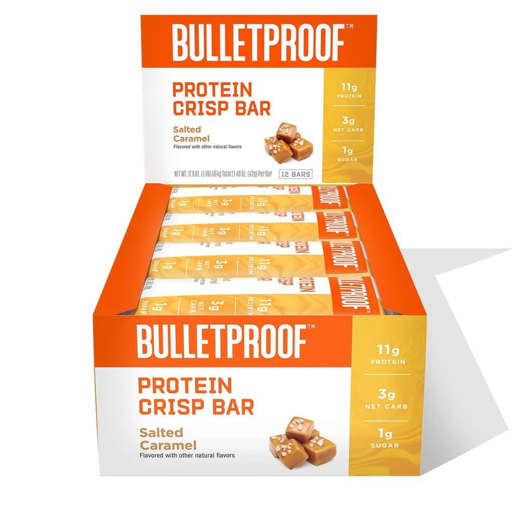 Kurşunlu Salted Caramel Protein Crisp Bars, 12pk, Yüksek Protein, Low Sugar