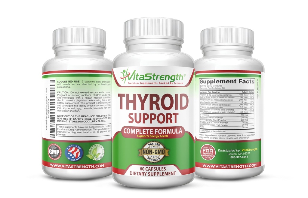 Tiroid Desteği - Iodine ile Enerji Seviyelerini Desteklemek için Tam Formula, Bladderwrack, Kelp, B12 & More- Thyroid Energy: Boost T4 to T3 Supplement - Non-GMO