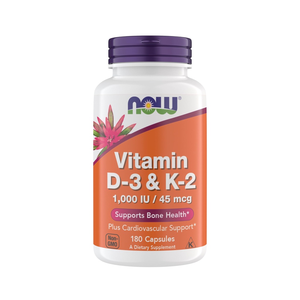 Şimdi D3 K2, 1.000 IU/45 mcg, Cardiovascular Destek, Bone Health, 180 Vegetarian Capsules - Vegan, Gluten Free, Kosher