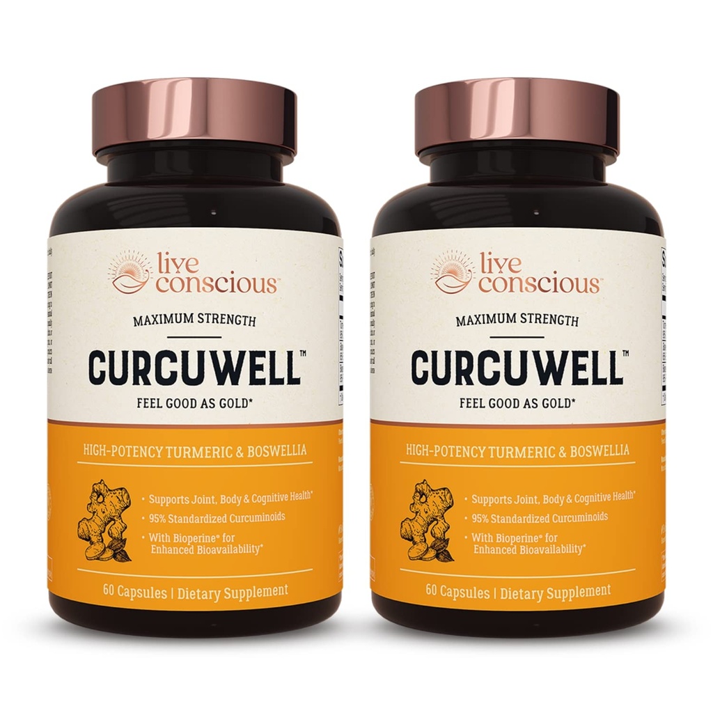 Canlı Bilinçli CurcuE - Curcumin ve Boswellia Mix | Maksimum Güçlü Ortak, Vücut ve Bilişsel Destek - 60 Gün Supply (2-Pack)