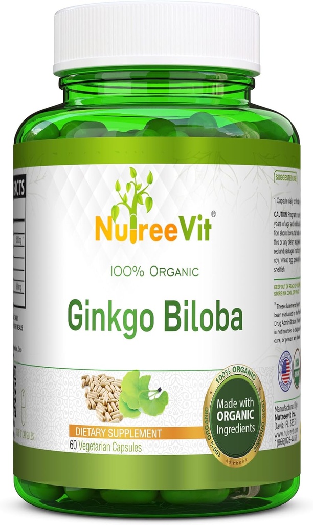 NutreeVit% 100 Organik Ginkgo Biloba Capsules - Beyin Sağlığı, Zihinsel Uyarılık, Circulation ve Hafızayı Arttır - Organik Antioksi - 100 Kont Şişe Şişe Şişe