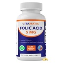 Vitamatic Folic Acid 5 mg (5000 mcg) - 120 Vejetaryen Tabletler Yüksek Potency B9 (Folate) Hücre Sağlığı, Kalp Desteği ve Prenatal Bakım